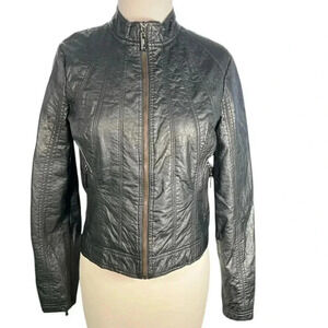 JouJou Womens Moto Jacket Black Soft Faux Leather Zip Front Lined Size Small